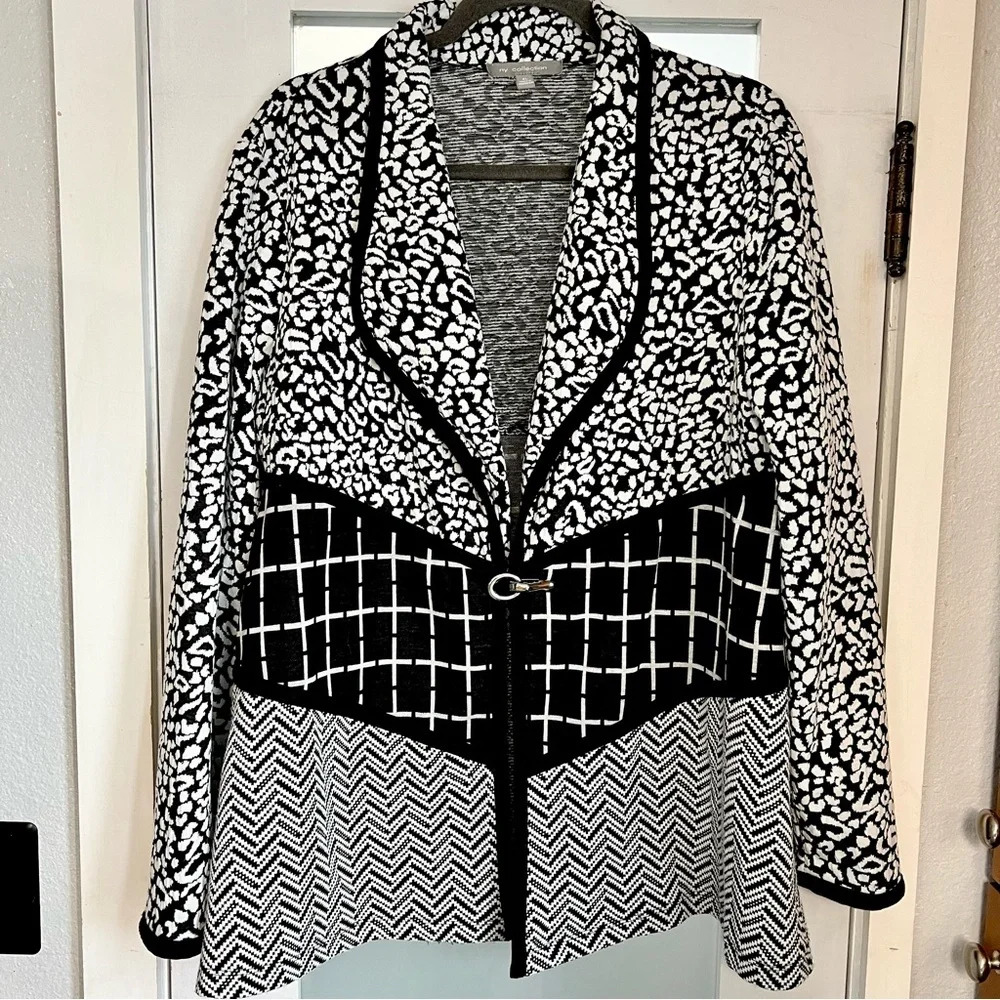 Vintage NY Collection Black White Women’s Coat Size XL Business Cheetah Jacket